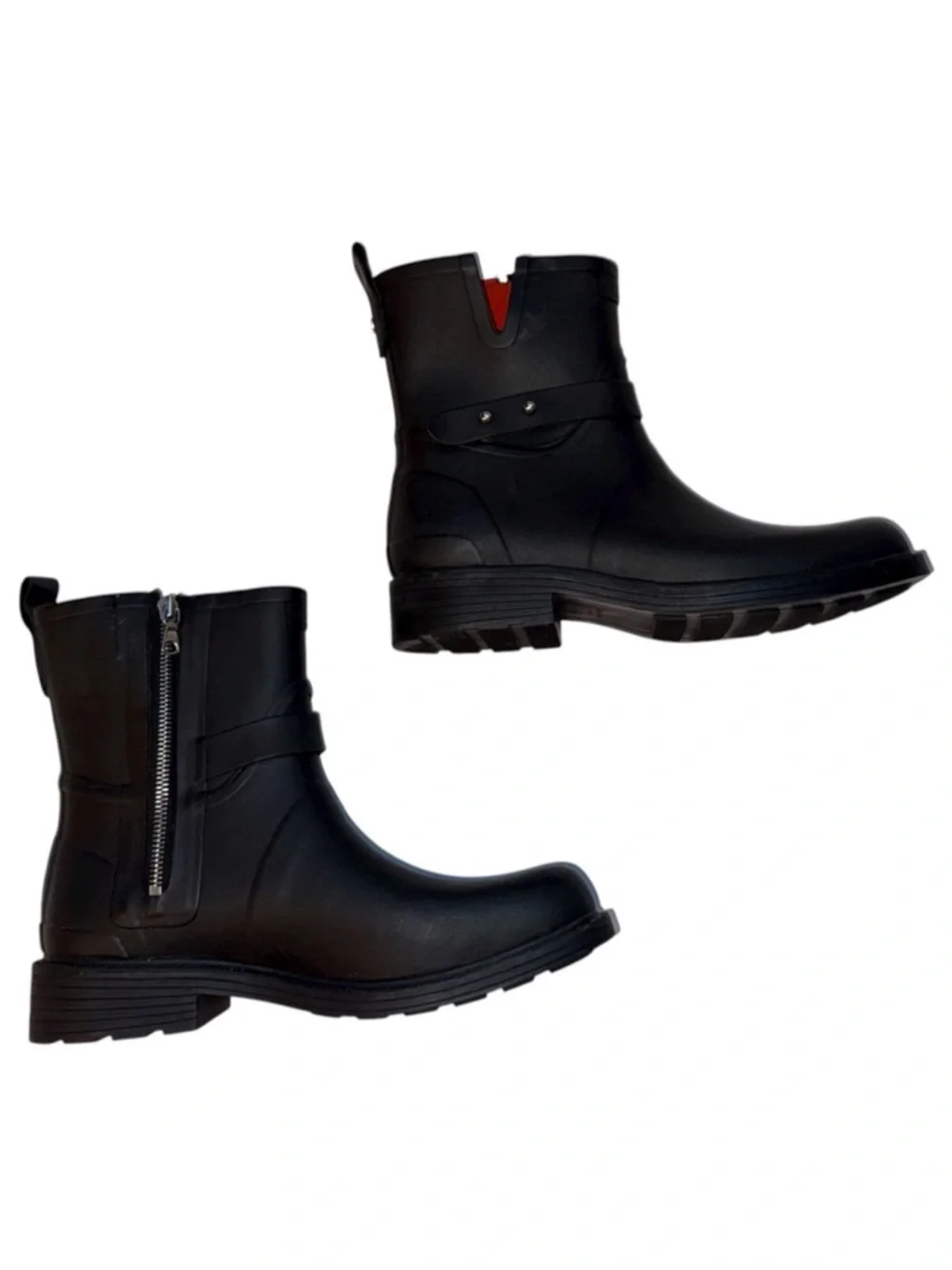 Rag & Bone Moto Rain Boots‎ Black size 38 Buckle Rubber Boots Designer Grunge